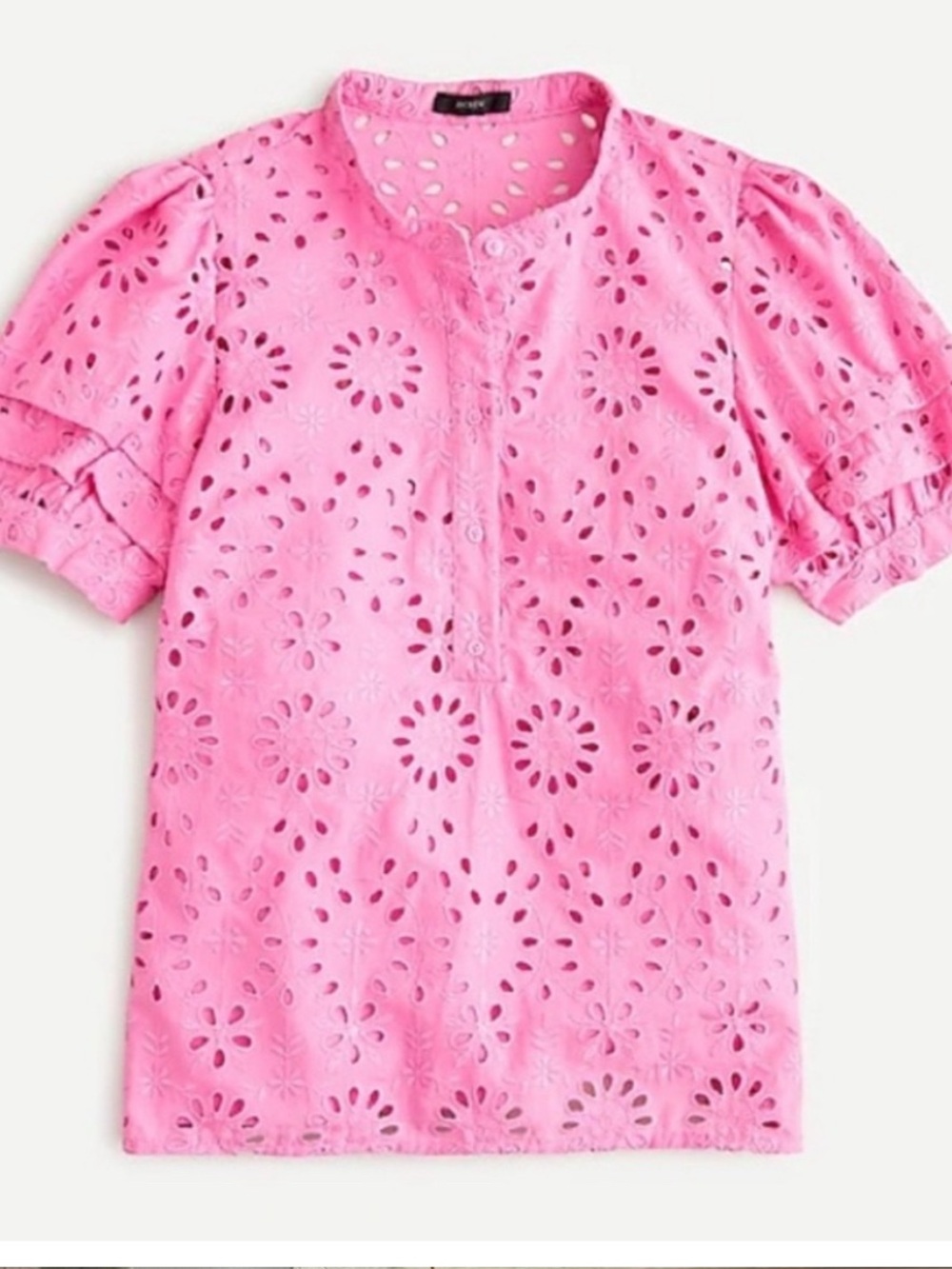 J Crew Pink Eyelet Puff-Sleeve Top